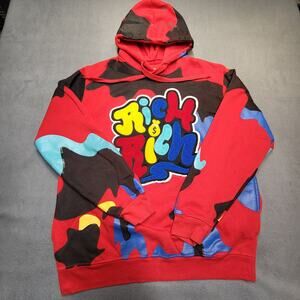 Rich Is Rich Hoodie Mens L Red Camo Pullover Sweatshirt Graphic Long Sleeve
